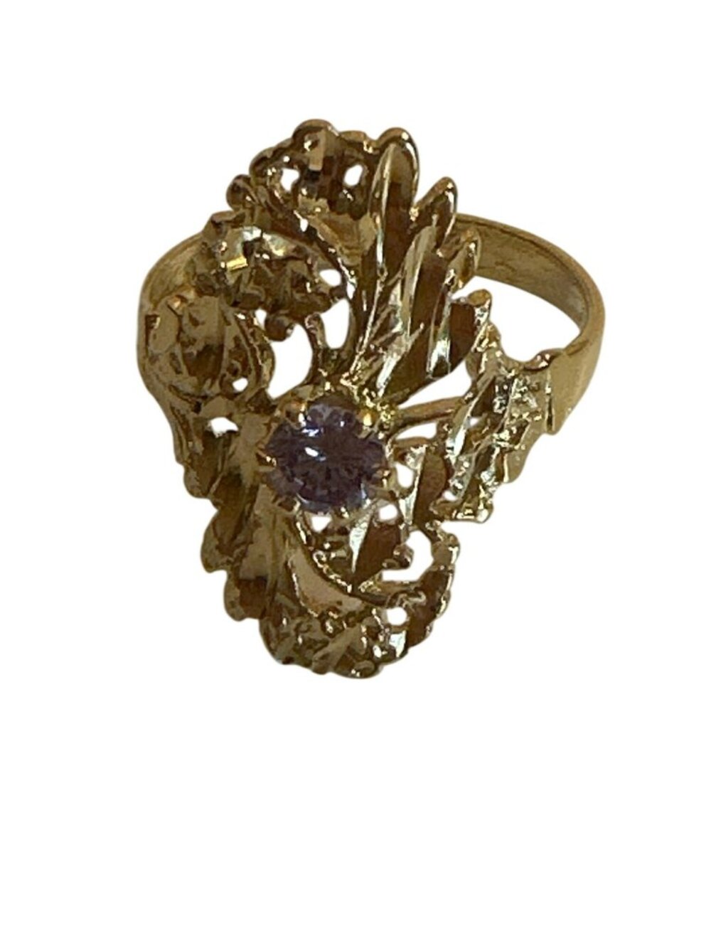 Vintage Gold-Tone Filigree Ring Purple Stone Size 6 Elegant Intricate